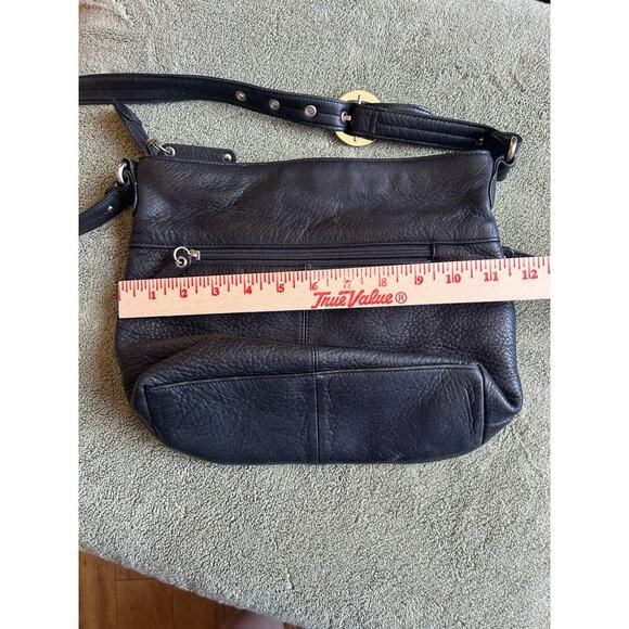 Stone Mountain Black Leather Shoulder Bag Adjustable Strap Pink Lining Purse - Picture 4 of 8